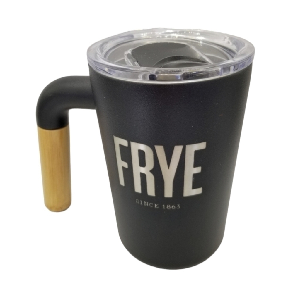 FRYE X Welly Bottle 12oz Wide Mouth Insulated Steel & Bamboo Travel Mug Black